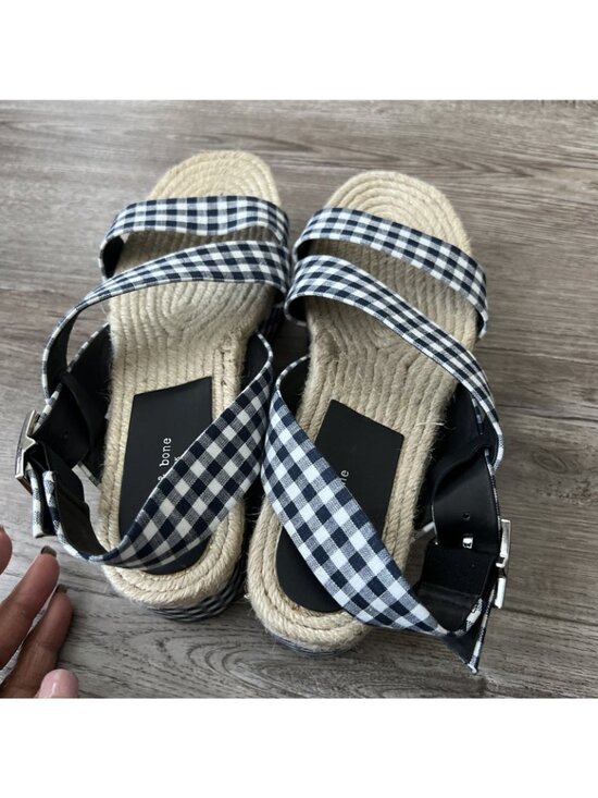 Rag & Bone Megan Gingham Canvas Platform Sandal Navy White Womens 6.5 EU 37 New - Picture 11 of 15
